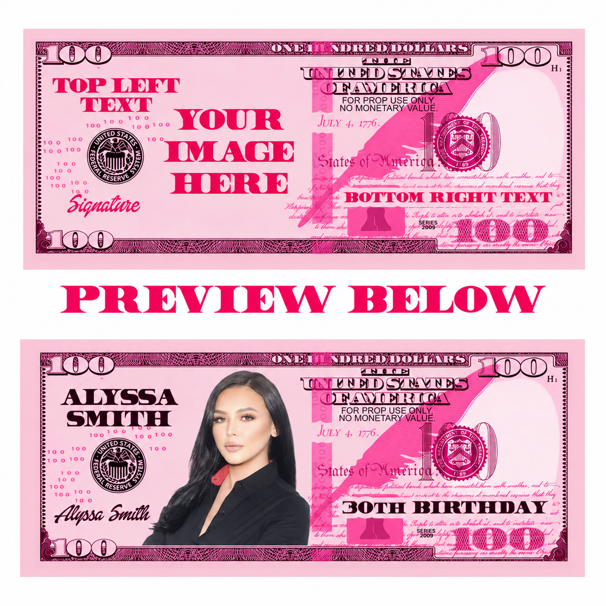 Custom New Style Full Color Bills Pink
